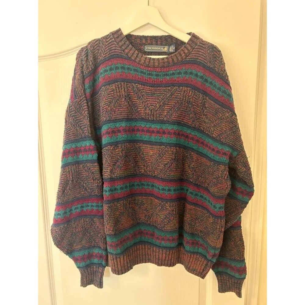 Vintage 90 Crossings 3D Knit Cotton Sweater Men XL Coogie Grandpa Grunge Granola